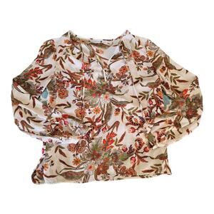 Liz Claiborne Women’s Blouse Medium Floral Long Sleeve 100% Polyester Boho Top